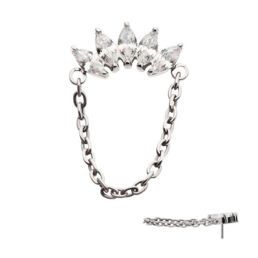 Titanium Threadless 5-Cluster Marquise AAA CZ Top with Dangle Chain
