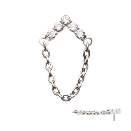 Titanium Threadless 5-Cluster Round AAA CZ Chevron Shape Top with Dangle Chain