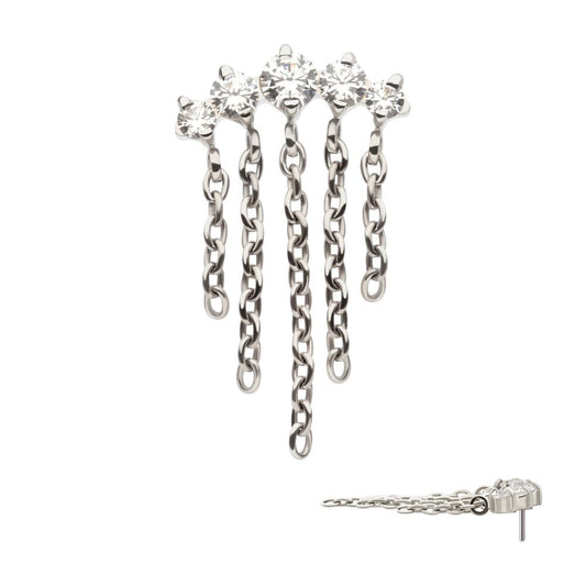 Titanium Threadless 5-Cluster Round AAA CZ Top with 5 Dangle Chains