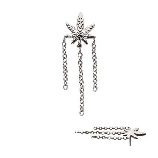 Titanium Threadless Pot Leaf Top with Triple Dangle Chain