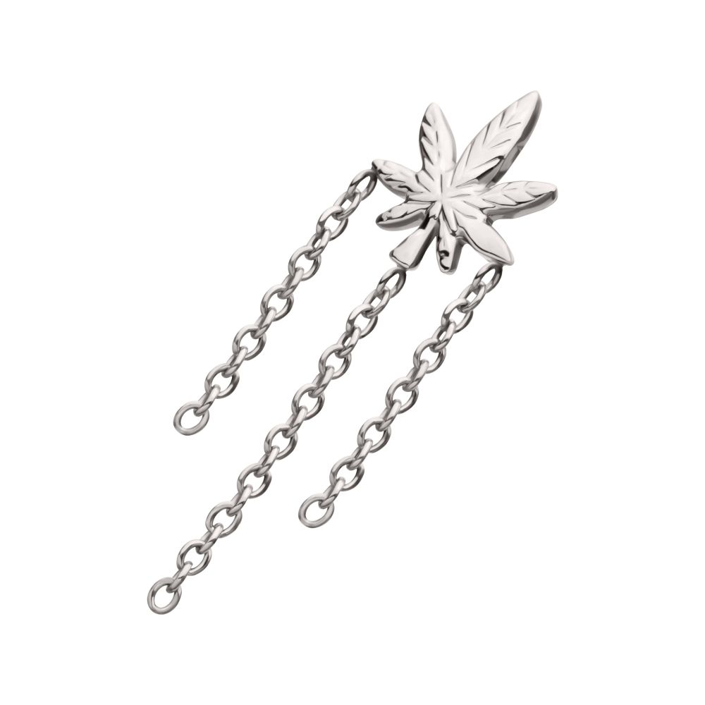 Titanium Threadless Pot Leaf Top with Triple Dangle Chain