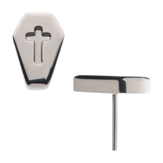 Titanium Threadless with Engraved Cross Coffin Top