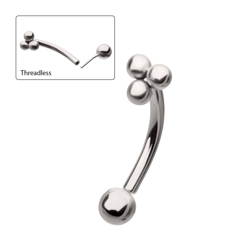 Titanium Tri-Bead Fixed Top with Threadless Bottom Curved Barbell