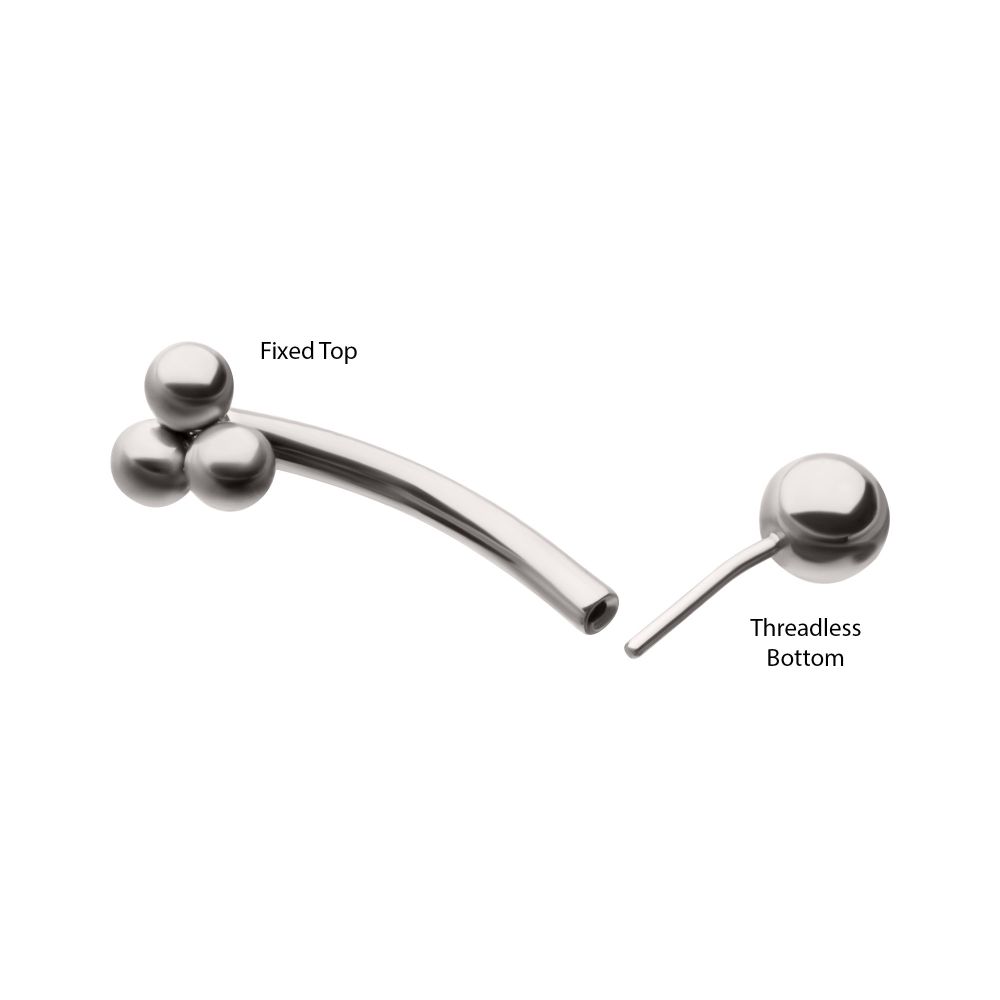 Titanium Tri-Bead Fixed Top with Threadless Bottom Curved Barbell