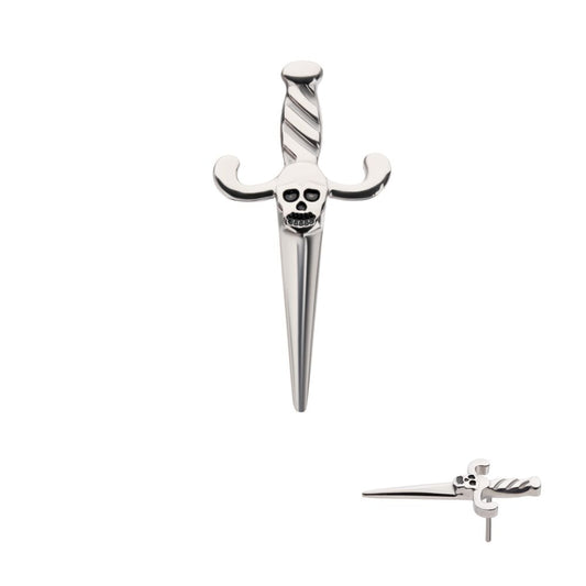 Titanium Threadless Dagger with Black Enamel Skull Top