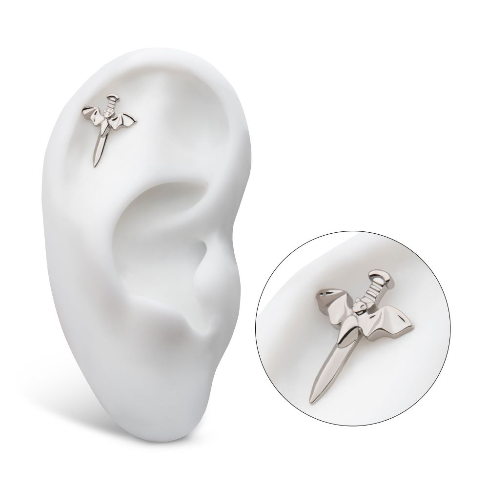 Titanium Threadless Dagger with Flying Bat Top