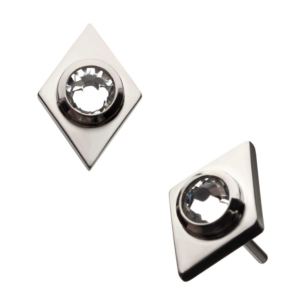 Titanium Threadless Bezel Set Gem Rhombus Shape Top
