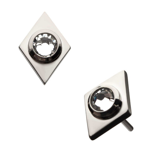 Titanium Threadless Bezel Set Gem Rhombus Shape Top