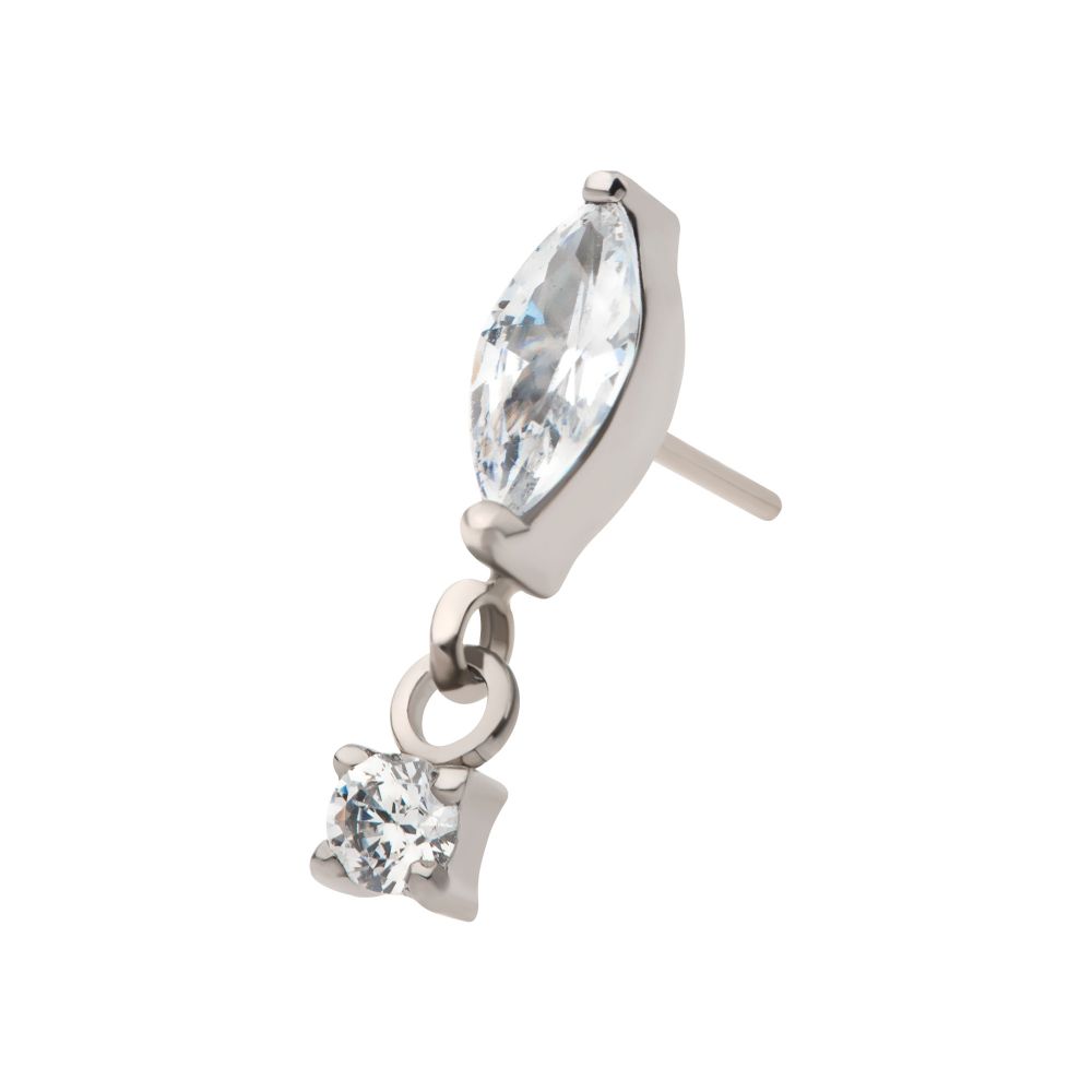 Titanium Threadless  Marquise Top with Prong Set Gem Dangle