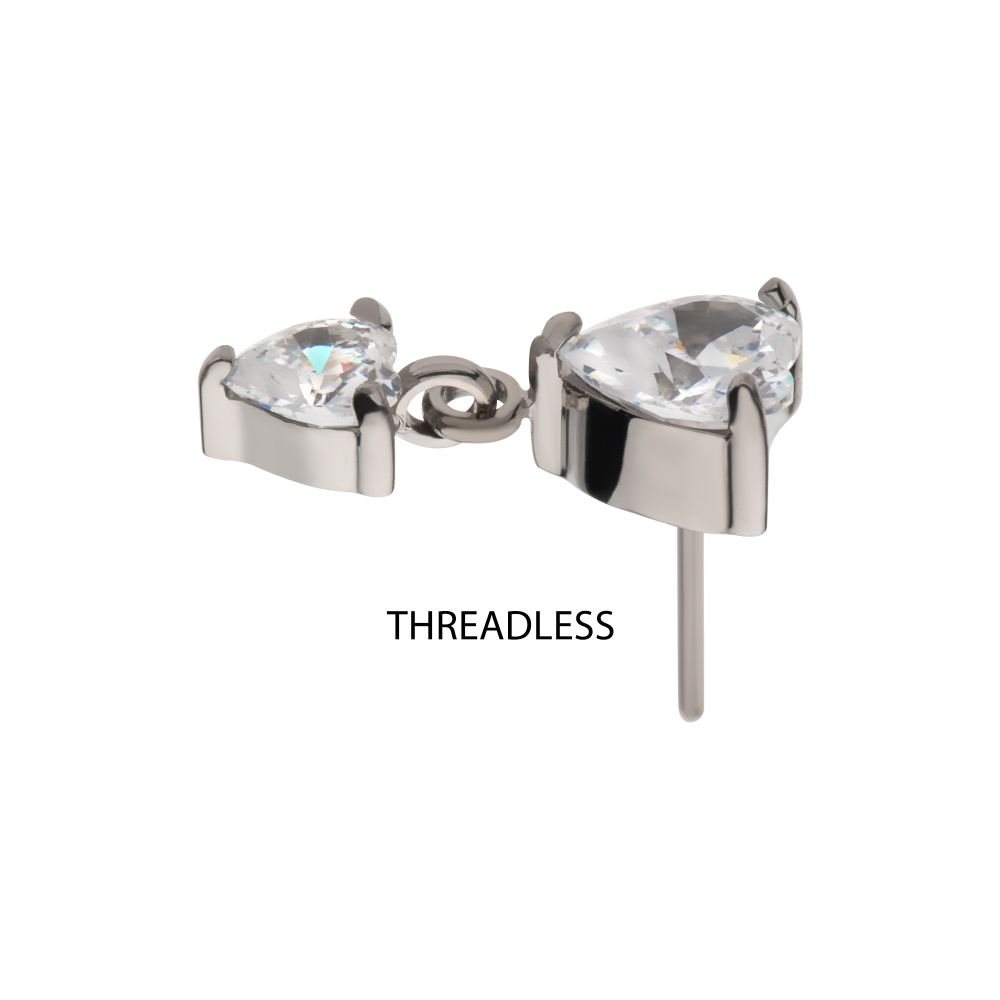 Titanium Threadless Prong Set Double Heart Gem Dangle Top