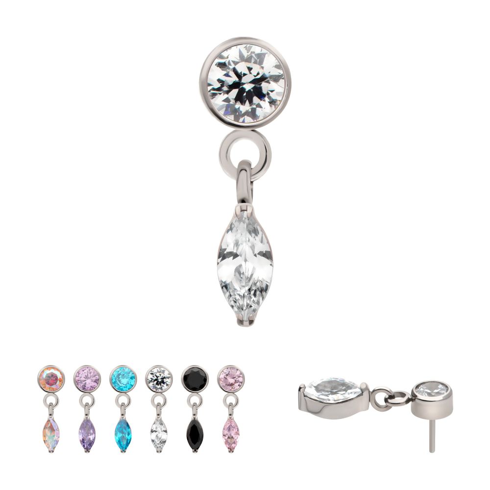 Titanium Threadless Bezel Gem Top with Marquise Dangle