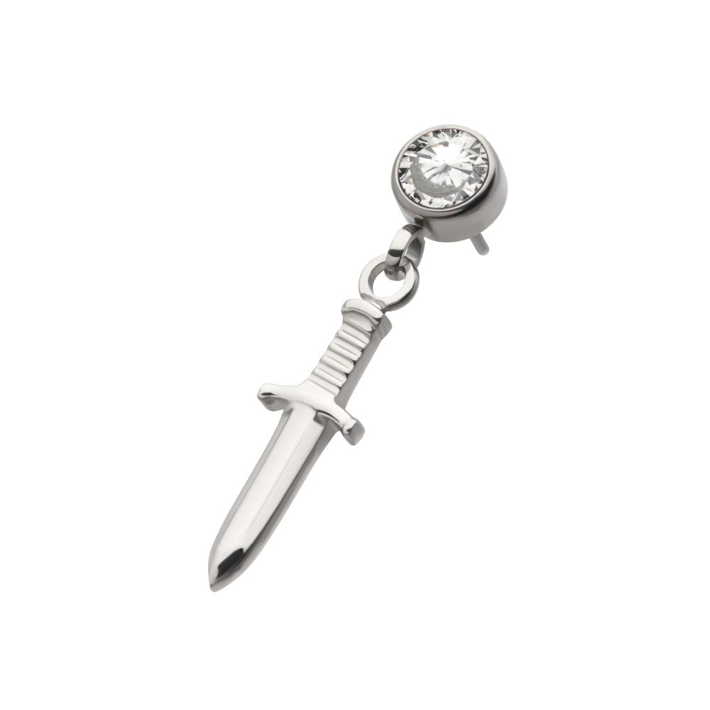 Titanium Threadless Bezel Round CZ Dangle Dagger Top