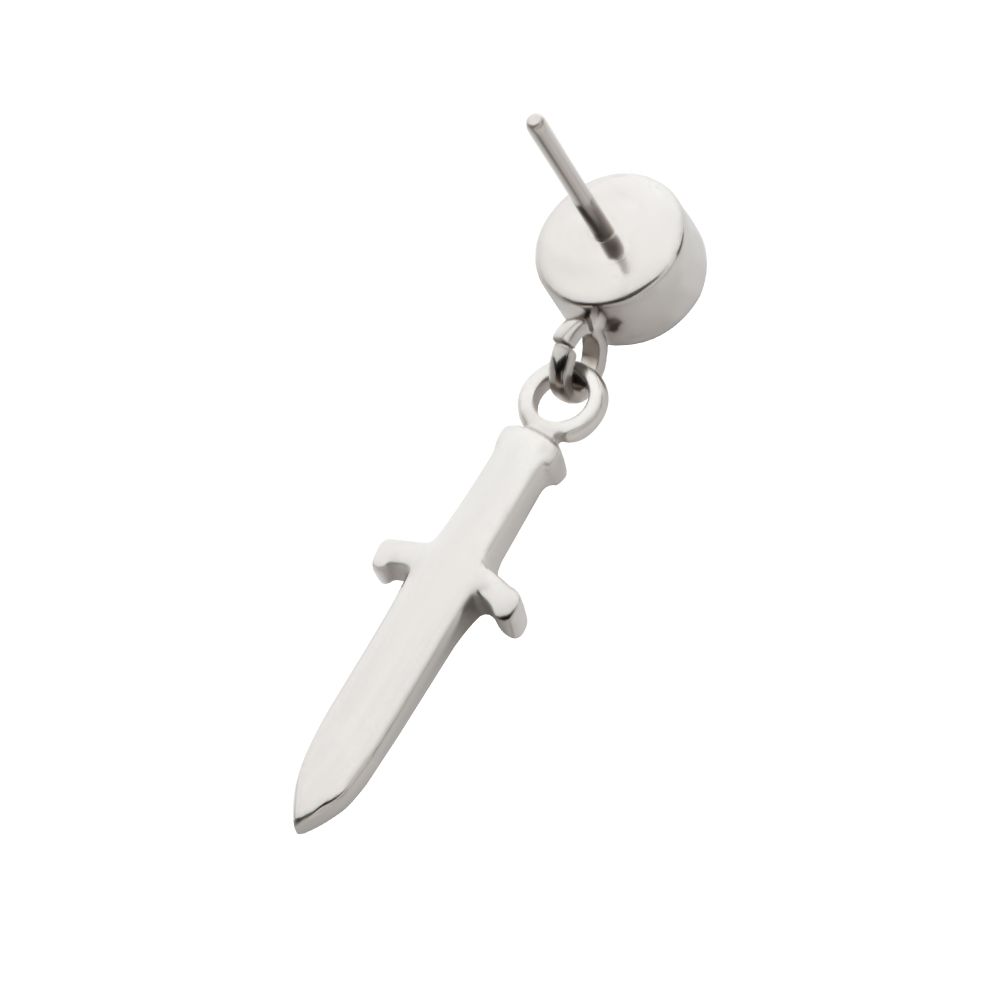 Titanium Threadless Bezel Round CZ Dangle Dagger Top