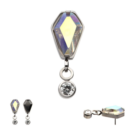 Titanium Threadless Dangle Bezel Round & Coffin CZ Top
