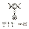 Titanium Threadless Dangle Bezel Round CZ Triple Moon Phase Gem Top
