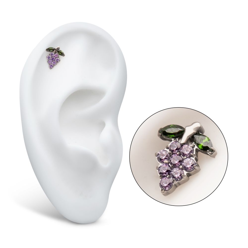 Titanium Threadless Prong Set Gem Grape Top