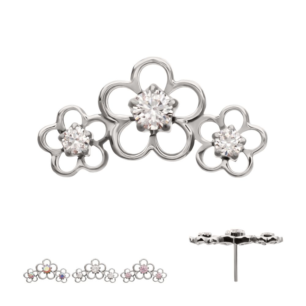 Titanium Threadless Triple Cut Out Cherry Blossom Flower Top with Prong Set Gem