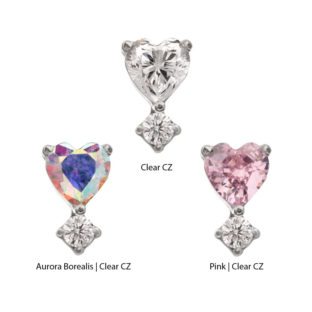 Titanium Threadless Prong Set Heart Top with Clear Round Gem