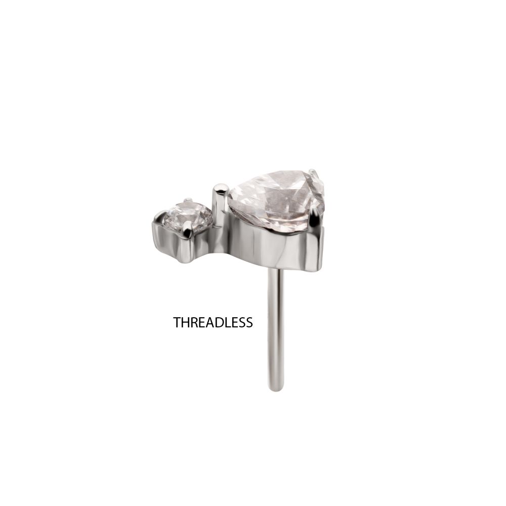 Titanium Threadless Prong Set Heart Top with Clear Round Gem