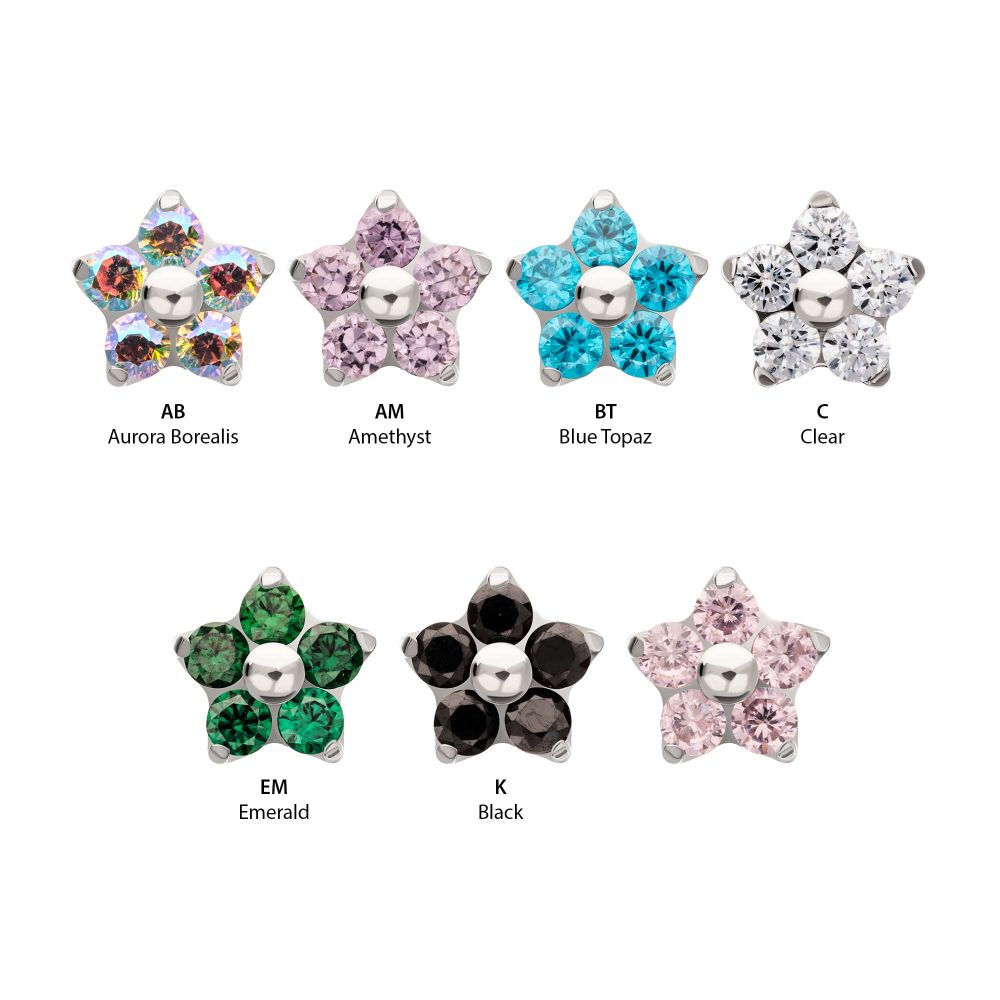 Titanium Threadless Prong Set Gem 5-Petal Flower Top