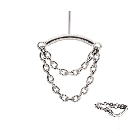 Titanium Threadless Hidden Helix Curved Bar Top with 2-Tier Chain Dangle