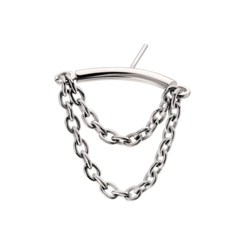 Titanium Threadless Hidden Helix Curved Bar Top with 2-Tier Chain Dangle
