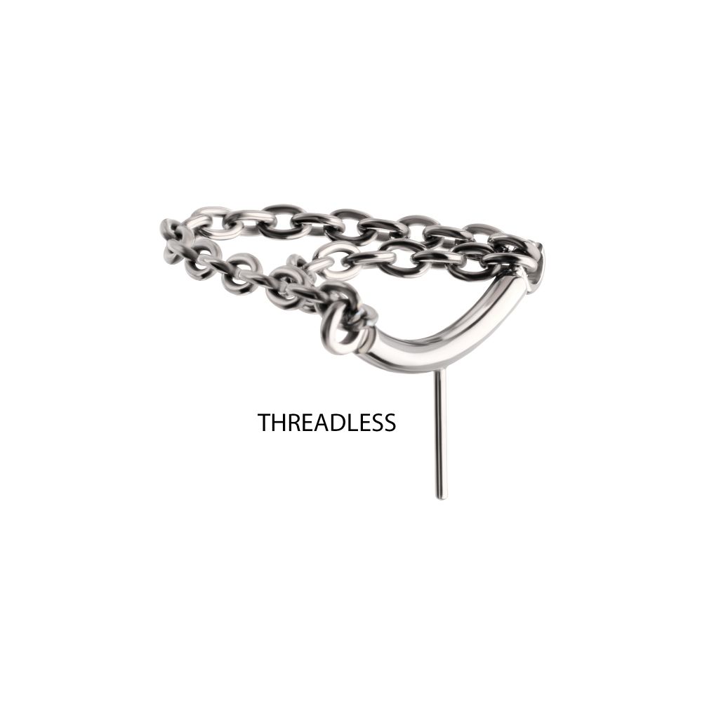 Titanium Threadless Hidden Helix Curved Bar Top with 2-Tier Chain Dangle