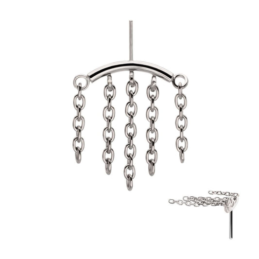 Titanium Threadless Hidden Helix Curved Bar Top with 5-Chain Dangle