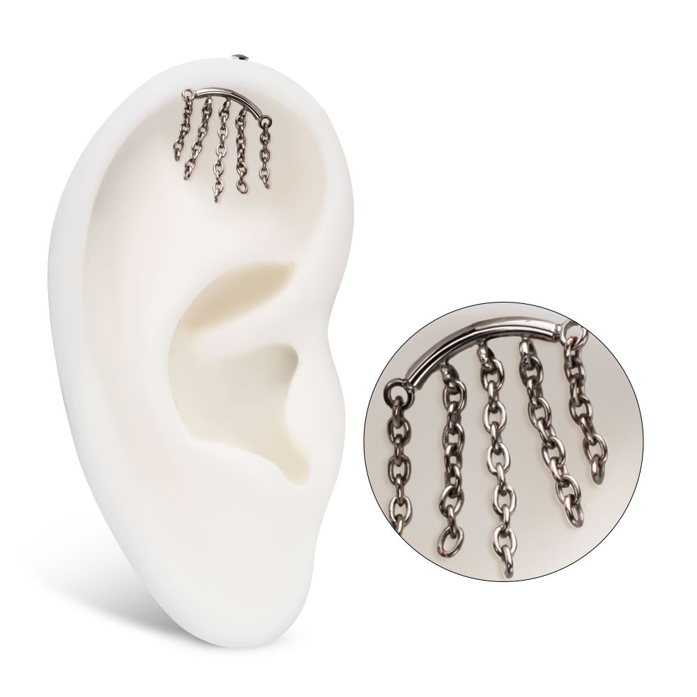 Titanium Threadless Hidden Helix Curved Bar Top with 5-Chain Dangle