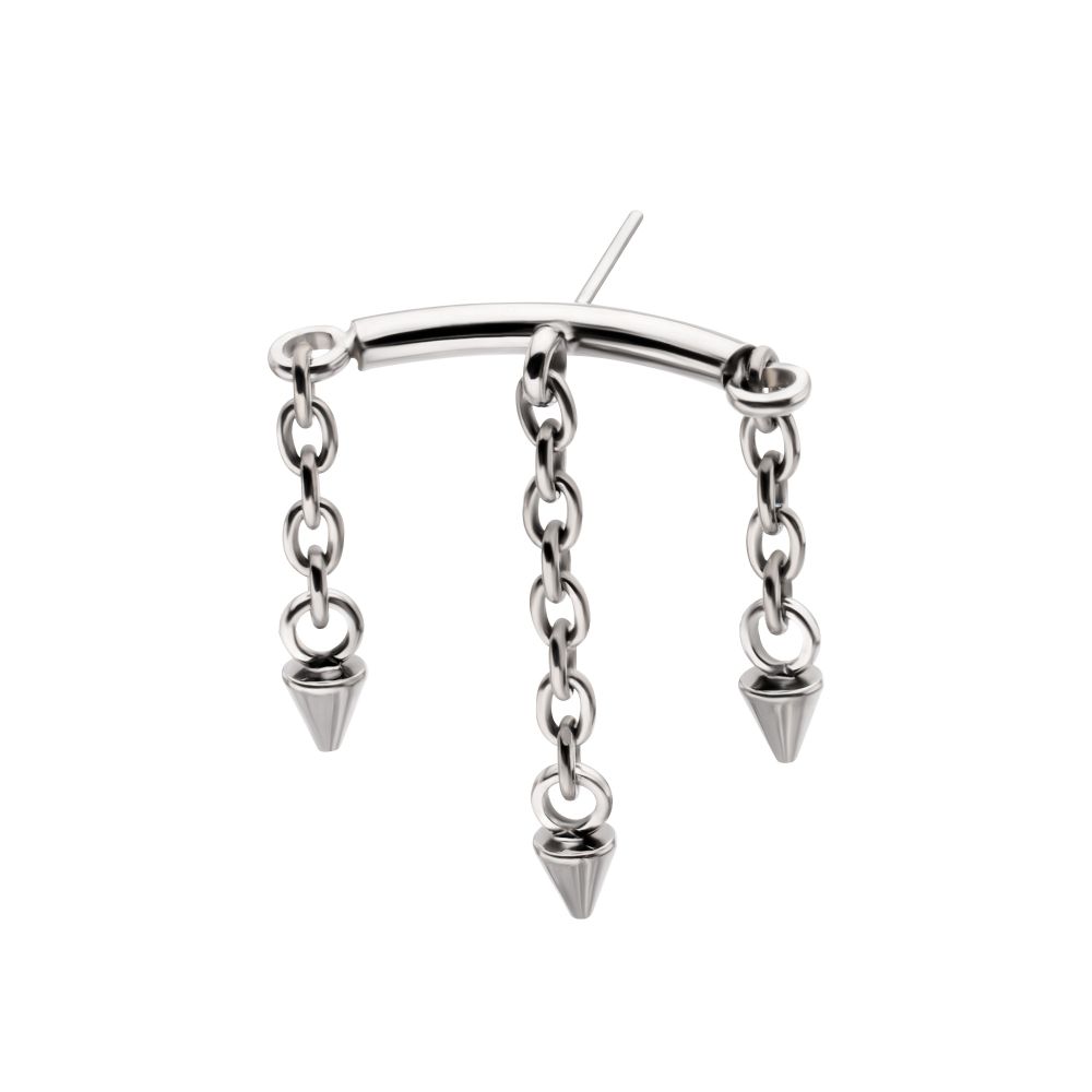 Titanium Threadless Hidden Helix Curved Bar Top with 3 Spiked Chain Dangle