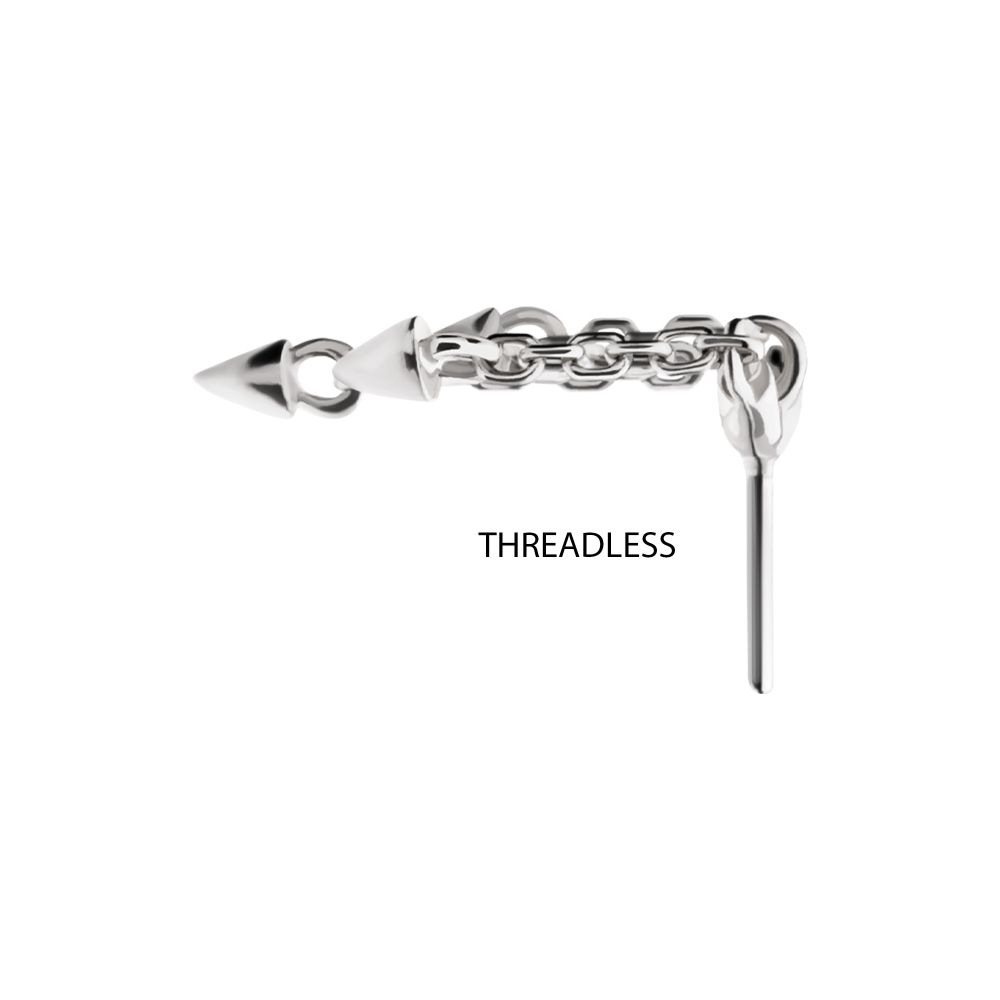 Titanium Threadless Hidden Helix Curved Bar Top with 3 Spiked Chain Dangle