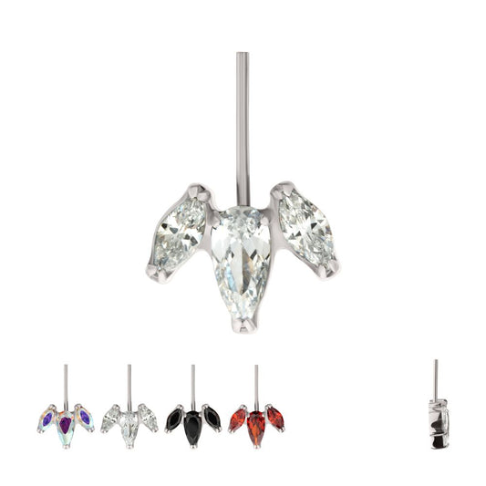 Titanium-Threadless Vertical Helix V-Prong Pear Trio Blossom Cluster Top