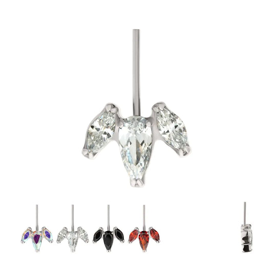 Titanium Threadless Vertical Helix V-Prong Pear Trio Blossom Cluster Top