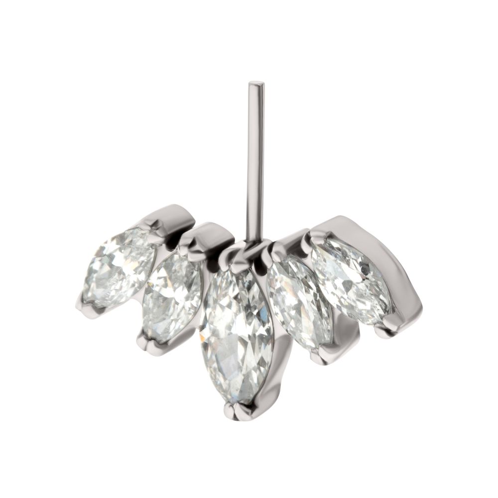 Titanium Threadless Vertical Helix V-Prong Marquise Fan 5-Cluster Top