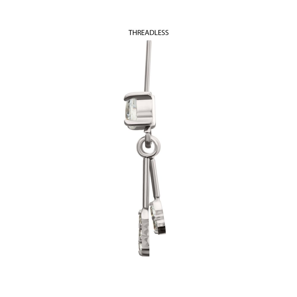 Titanium Threadless Vertical Helix Prong Set Gem Top with Duo Bar Dangle