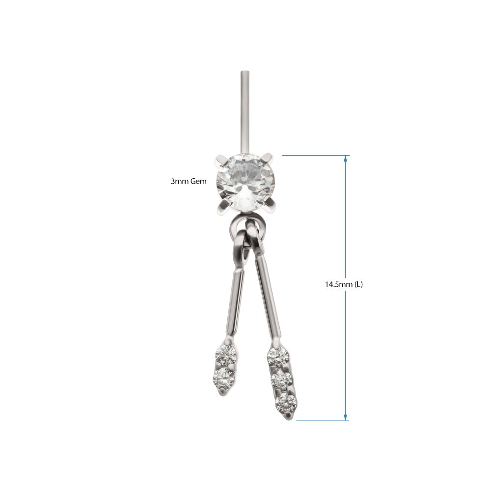 Titanium Threadless Vertical Helix Prong Set Gem Top with Duo Bar Dangle