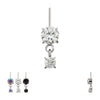 Titanium Threadless Vertical Helix Double 4-Prong CZ Gem Dangle Top