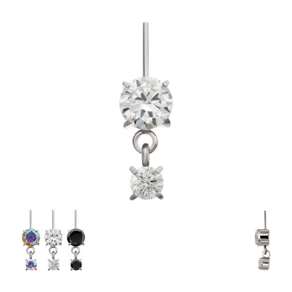 Titanium Threadless Vertical Helix Double 4-Prong CZ Gem Dangle Top
