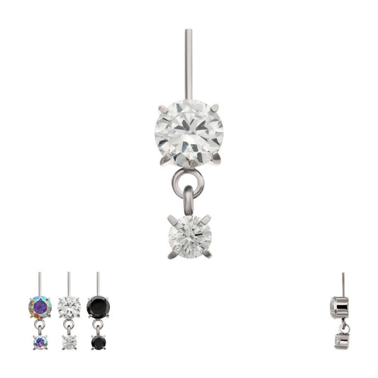 Titanium Threadless Vertical Helix Double 4-Prong CZ Gem Dangle Top