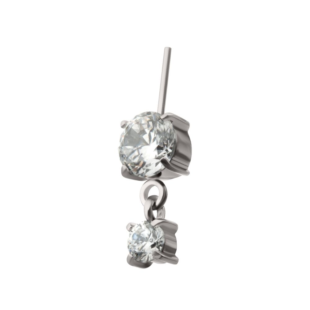 Titanium Threadless Vertical Helix Double 4-Prong CZ Gem Dangle Top