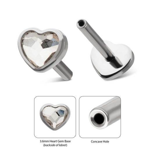 Titanium Threadless 4mm Bezel Heart Gem Back Duality Labret (Base Only)