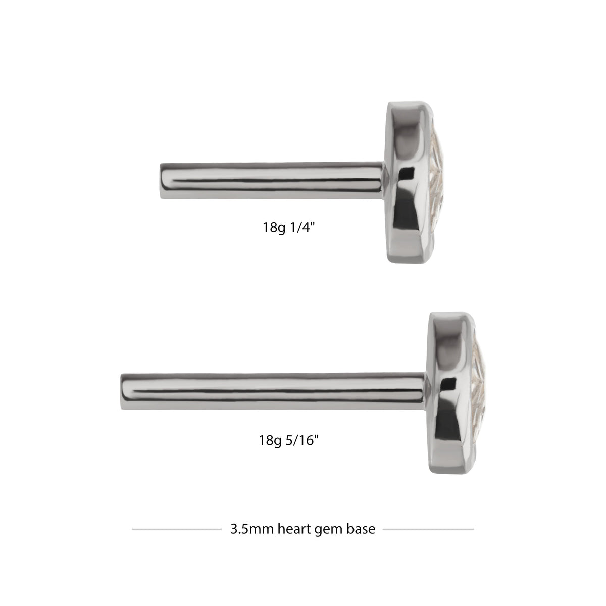 Titanium Threadless 4mm Bezel Heart Gem Back Duality Labret (Base Only)
