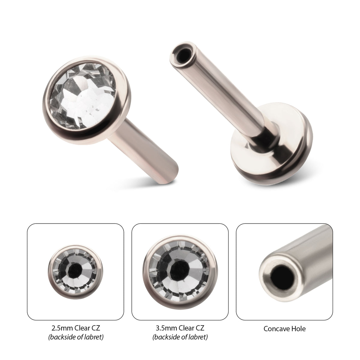 Titanium Threadless Bezel Gem Back Duality Labret (Base Only)