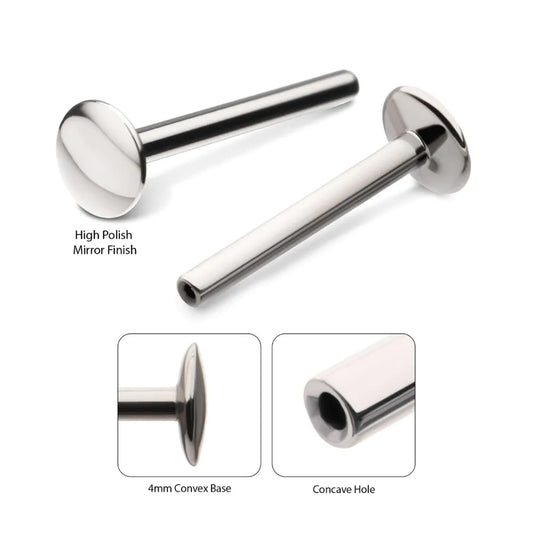 Titanium Threadless High Polish Mirror Finish 4mm Dome Labret Base