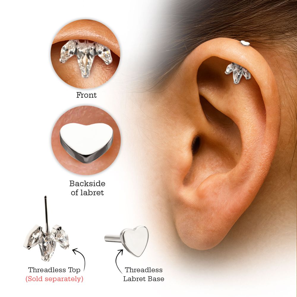 Titanium Threadless Heart Back Duality Labret (Base Only)
