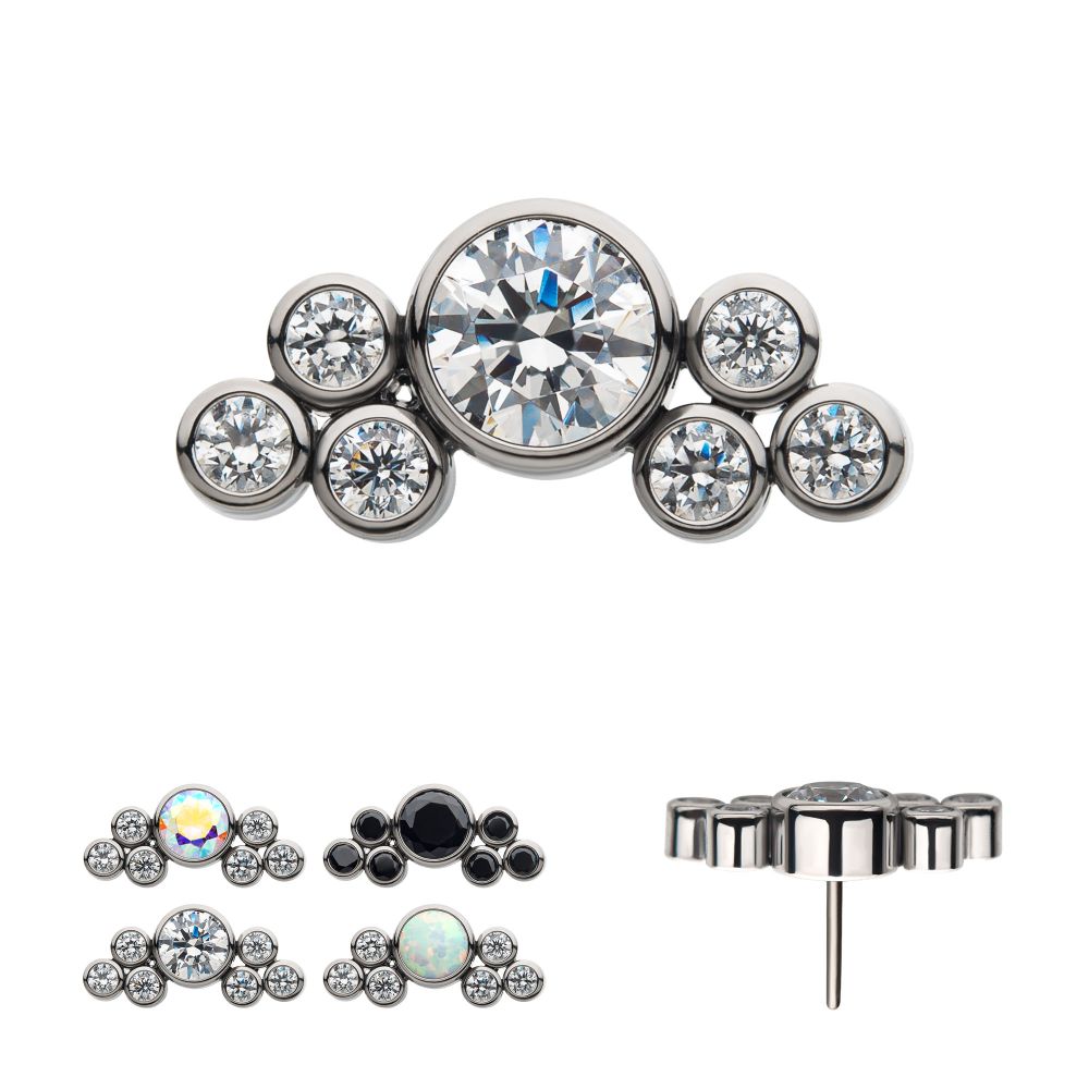 Titanium Threadless 3.5mm Bezel Round CZ/Opal with 3-Gem Cluster Top