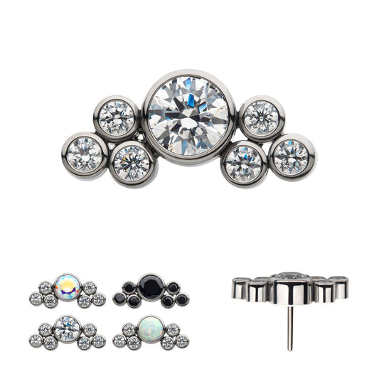 Titanium Threadless 3.5mm Bezel Round CZ/Opal with 3-Gem Cluster Top