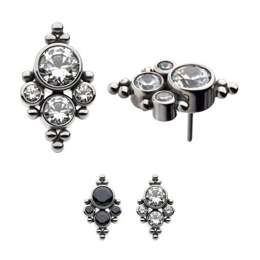 Titanium Threadless with 10 Beads & 4 Bezel Set AAA CZ/Swarovski Zirconia Top