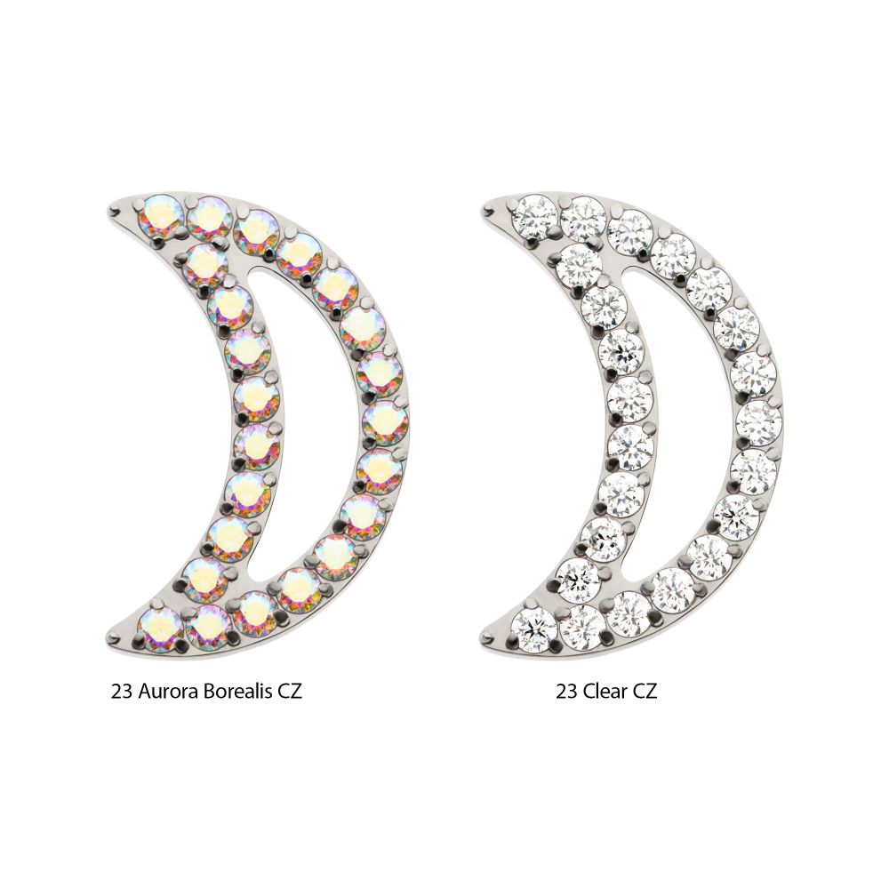 Titanium Threadless Cut Out Crescent Moon Top with Pave Set Clustered CZ