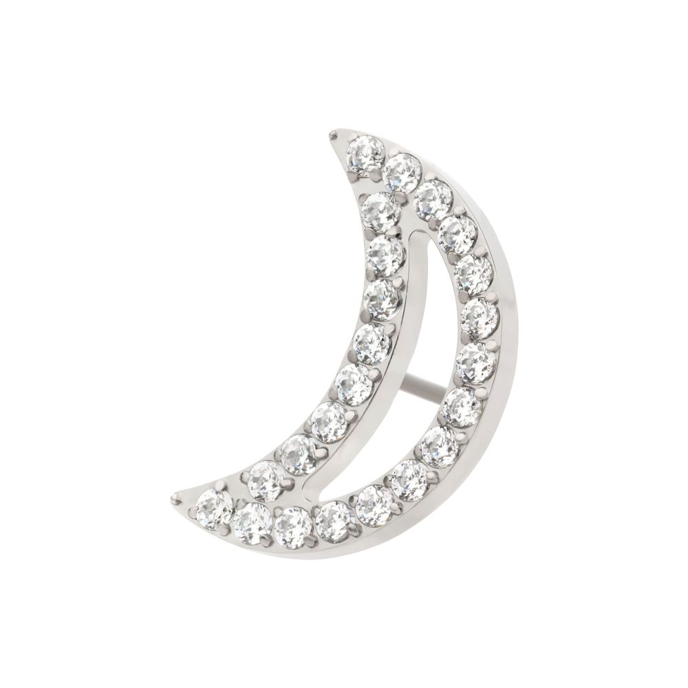 Titanium Threadless Cut Out Crescent Moon Top with Pave Set Clustered CZ